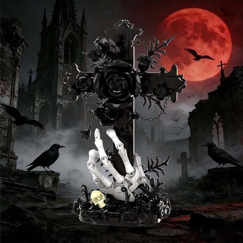 Black Rose Cross MOC Building Kit | Gothic Fantasy Display Model - 4