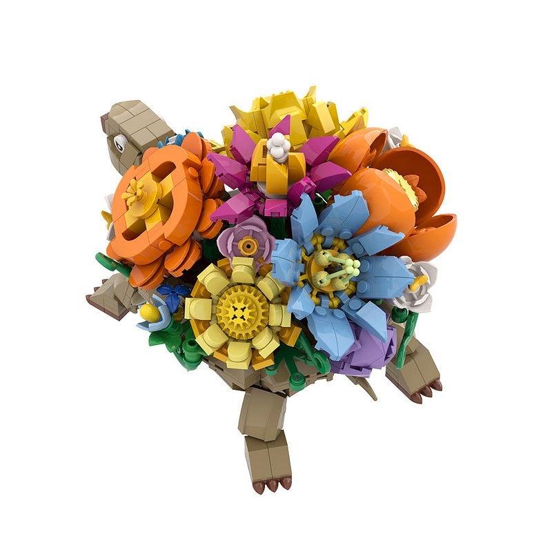Floral Turtle MOC Building Kit | Turtle Animal Model With Flower Bouquet - 5
