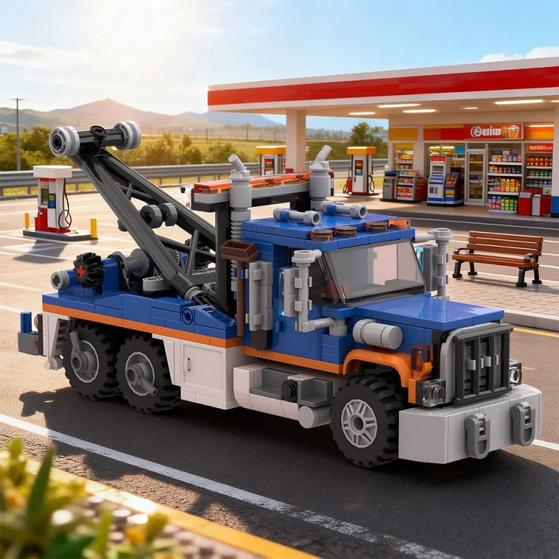 Heavy Wrecker Tow Truck MOC Building Kit | Recovery Vehicle Model - 6
