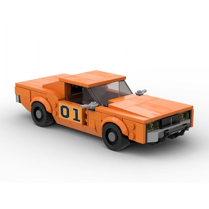 1969 American Orange Retro Drift Coupe Building Kit |  8 wide LEGO-Compatible MOC - 1