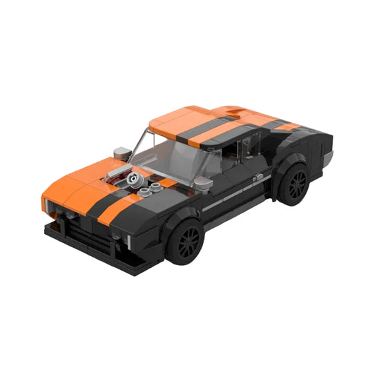 1970-Style Orange & Black 8-Wide Turbo Muscle Car MOC Building Kit - 1