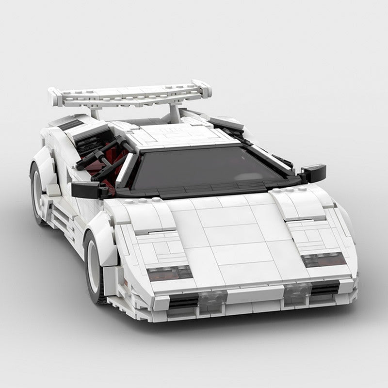 1980s Retro Wedge Supercar MOC Building Kit | 16-Studs Scissor Door Vehicle Model - 1