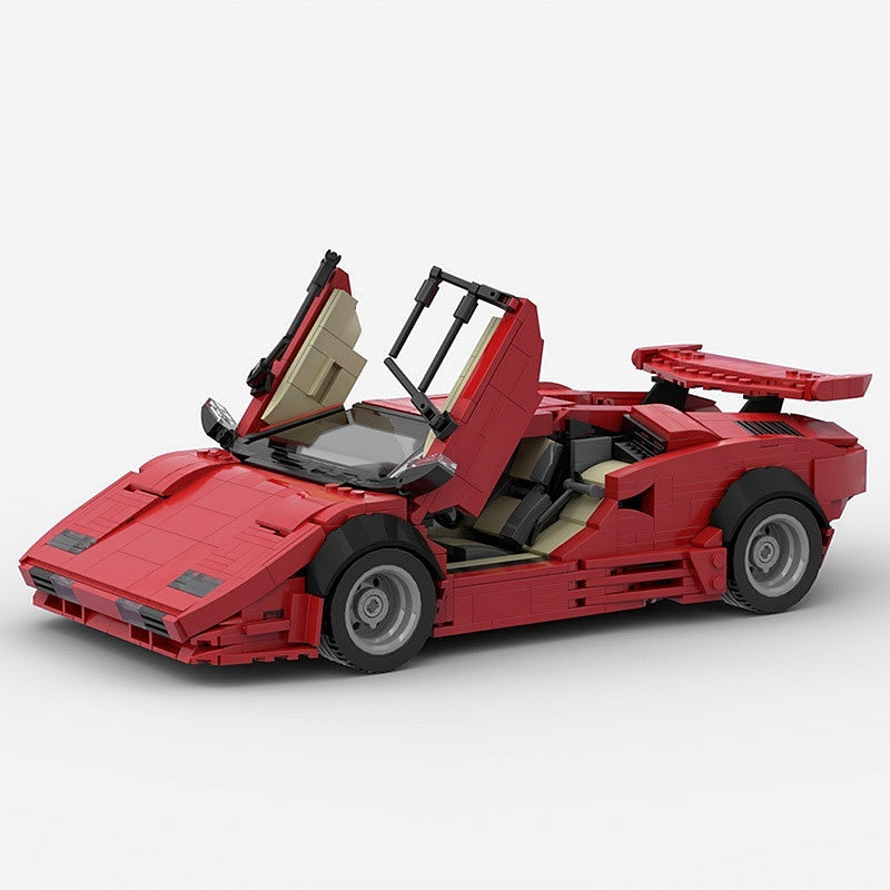 1980s Retro Wedge Supercar MOC Building Kit | 16-Studs Scissor Door Vehicle Model - 4