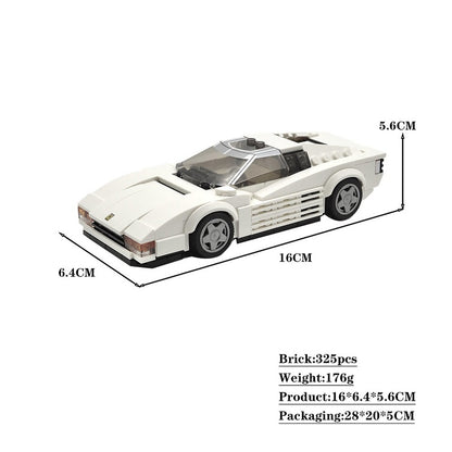 1980s White Wedge Sports Car MOC Building Kit - 4