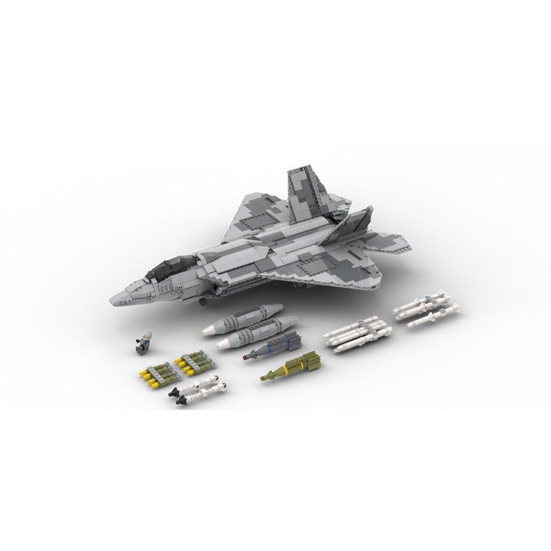 Advanced Twin-Tail F-22 Stealth Fighter Jet MOC Building Kit - 1