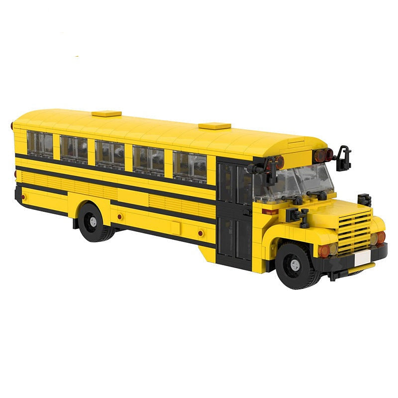 American School Bus MOC Building Kit | Classic Vehicle Model - 1