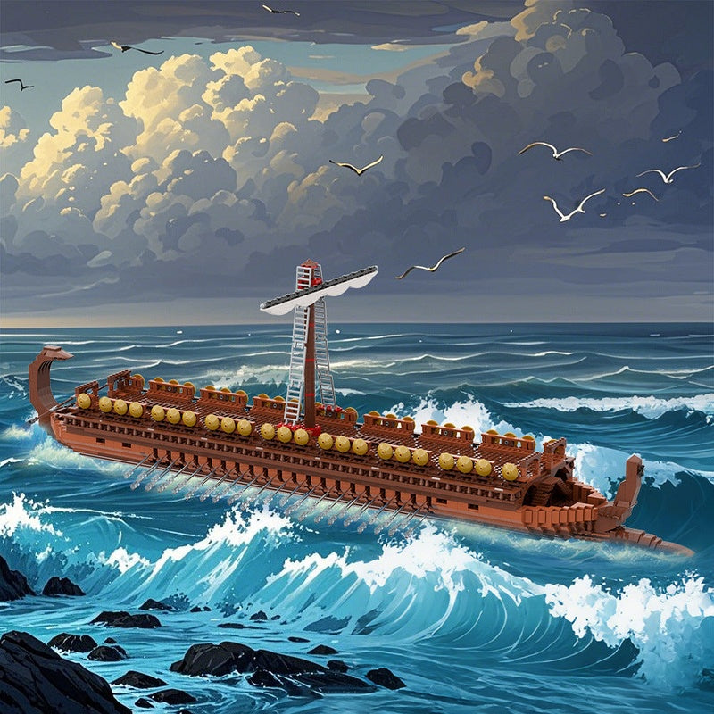  Ancient Greek Bireme Ship MOC Building Kit | Historical Maritime Display Model - 2