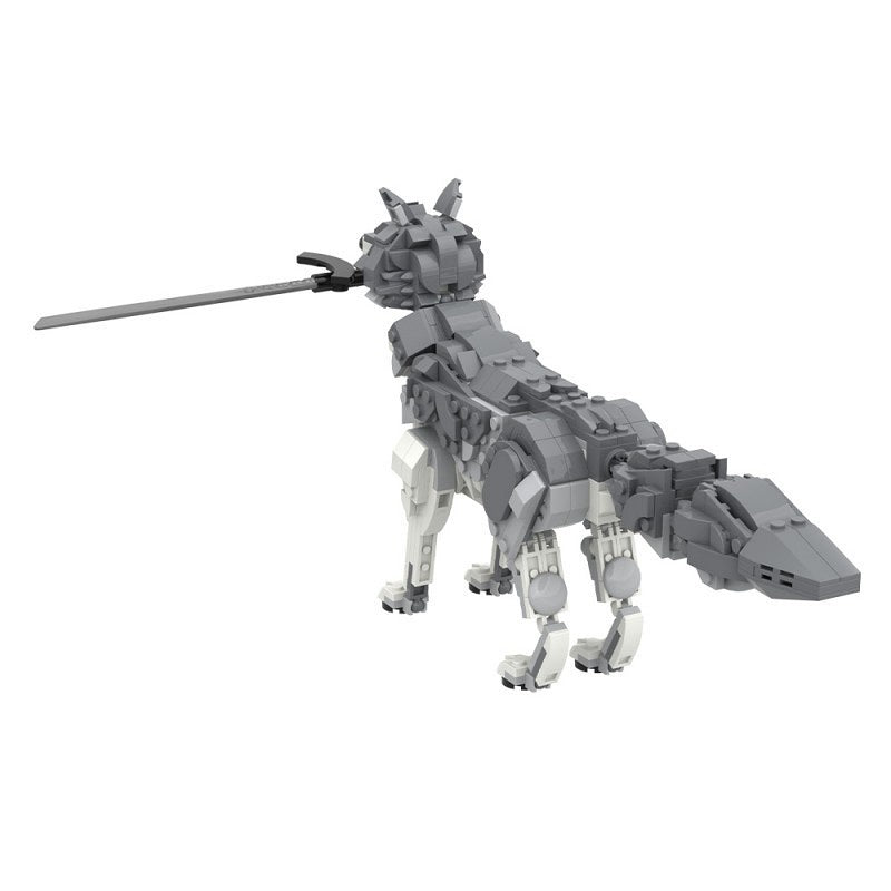 Ancient Grey Guardian Wolf with Sword Building Kit | LEGO-Compatible Beast MOC - 1