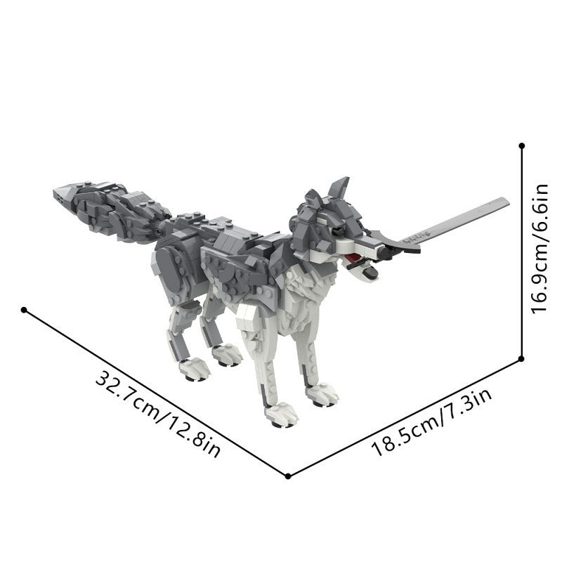 Ancient Grey Guardian Wolf with Sword Building Kit | LEGO-Compatible Beast MOC - 5