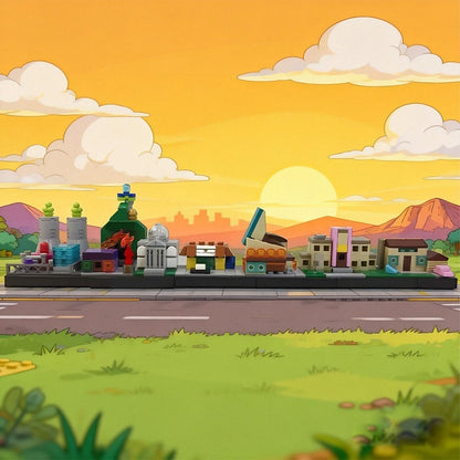 Animated Yellow Family Town Skyline Building Kit | LEGO-Compatible MOC - 4