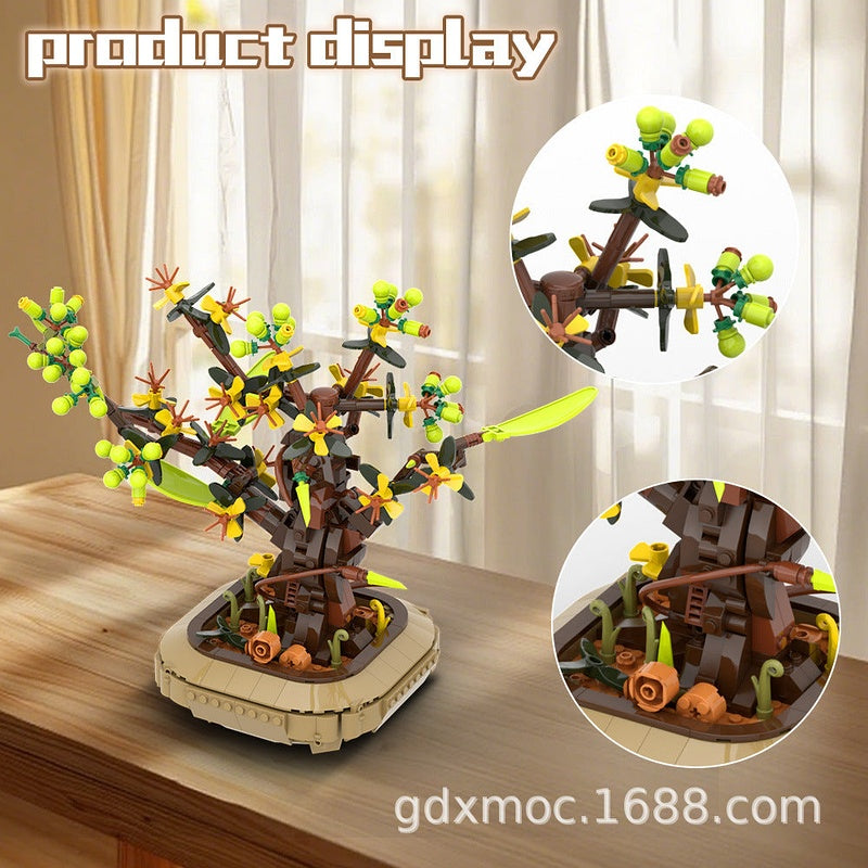 Apricot Bonsai MOC Building Kit | Miniature Tree Display Model - 4