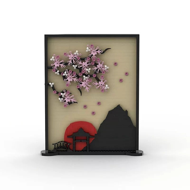 Asian Landscape Silhouette MOC Building Kit | 3D Art Frame Model - 1