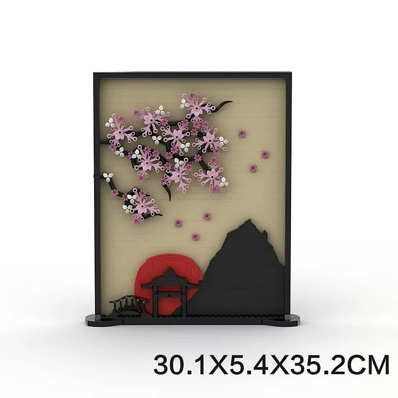 Asian Landscape Silhouette MOC Building Kit | 3D Art Frame Model - 2