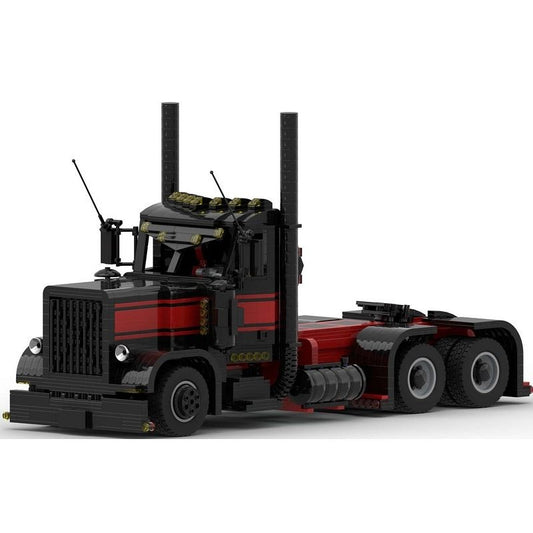 Black & Red Long-Hood Semi Truck 1:17 MOC Building Kit - 1
