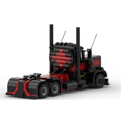 Black & Red Long-Hood Semi Truck 1:17 MOC Building Kit - 3