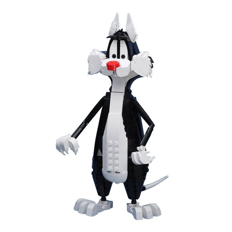 Black and White Cartoon Cat MOC Building Kit | Character Figure - 1