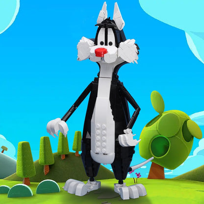 Black and White Cartoon Cat MOC Building Kit | Character Figure - 2