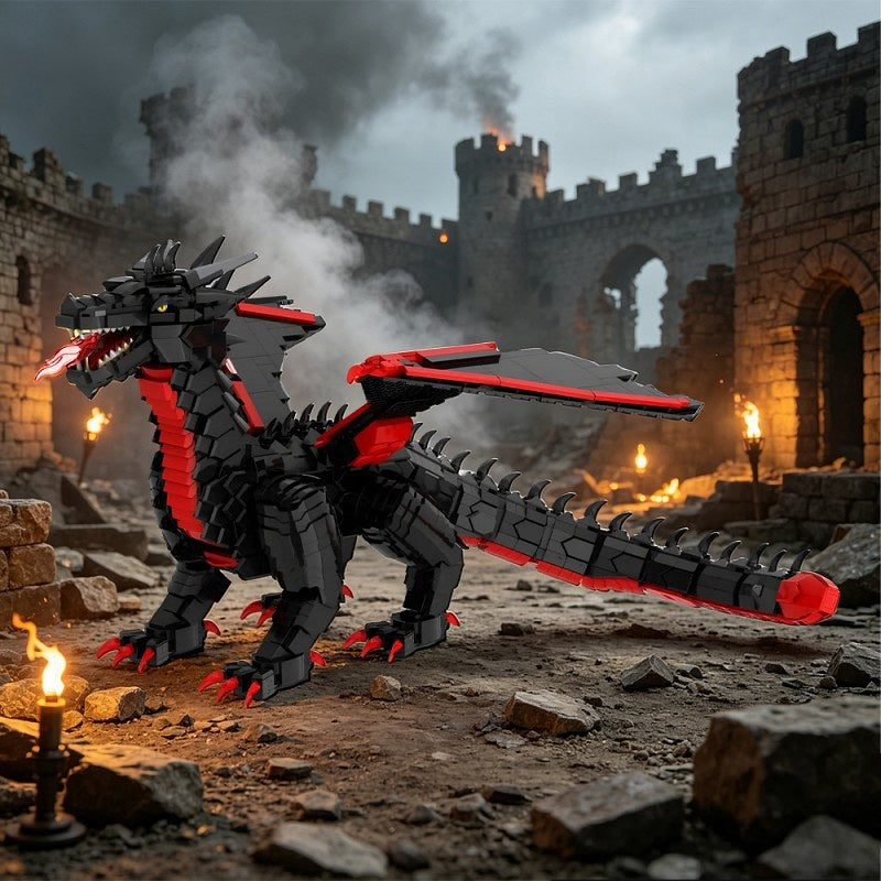 Black Dragon Attack MOC Building Kit | Poseable Fantasy Creature - 5