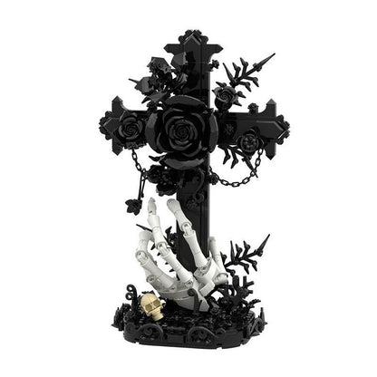 Black Rose Cross MOC Building Kit | Gothic Fantasy Display Model - 2