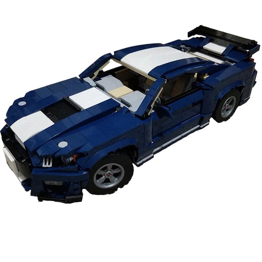 Blue 1:15 Striped Performance Muscle Coupe MOC Building Kit - 1