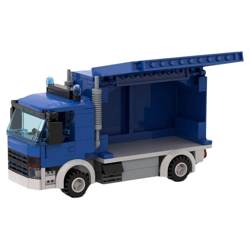 Blue Emergency Support Cargo Truck with Tarpaulin MOC Building Kit - 1