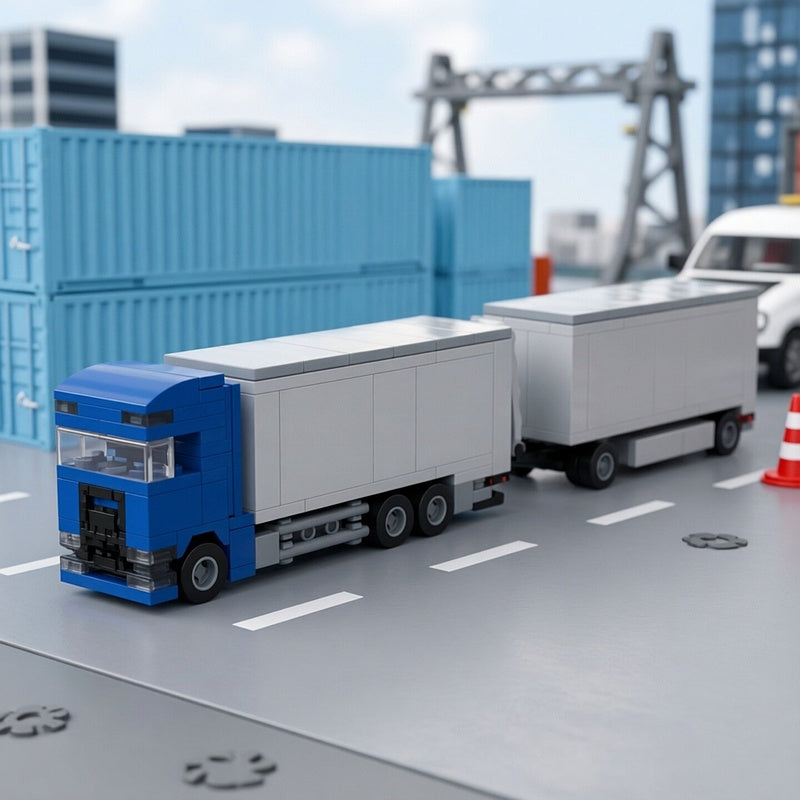Blue Jumbo Cargo Truck & Box Trailer MOC Building Kit - 3