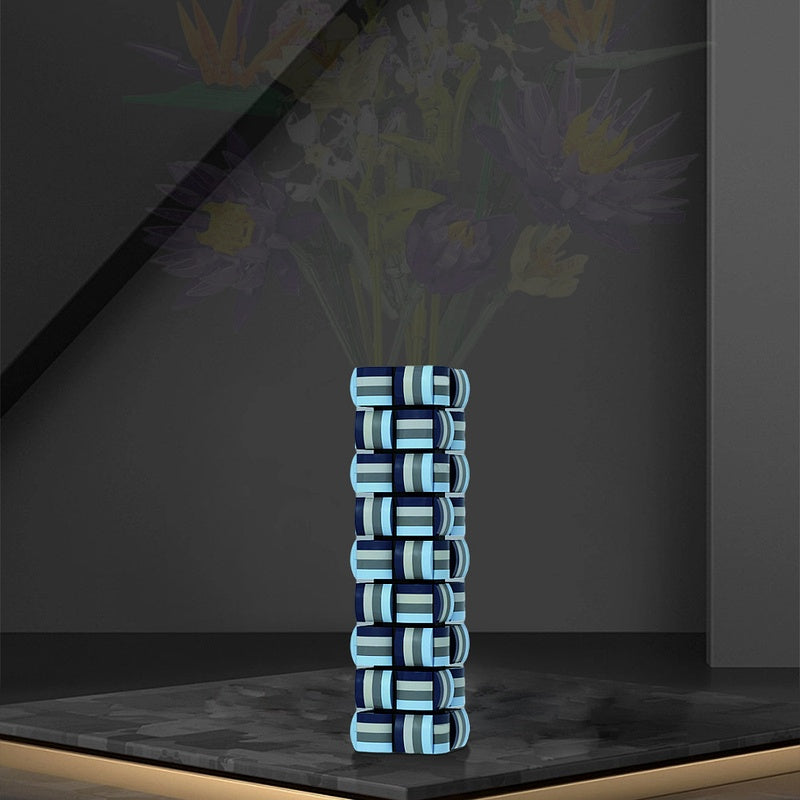 Blue Striped Geometric Vase MOC Building Kit - 2
