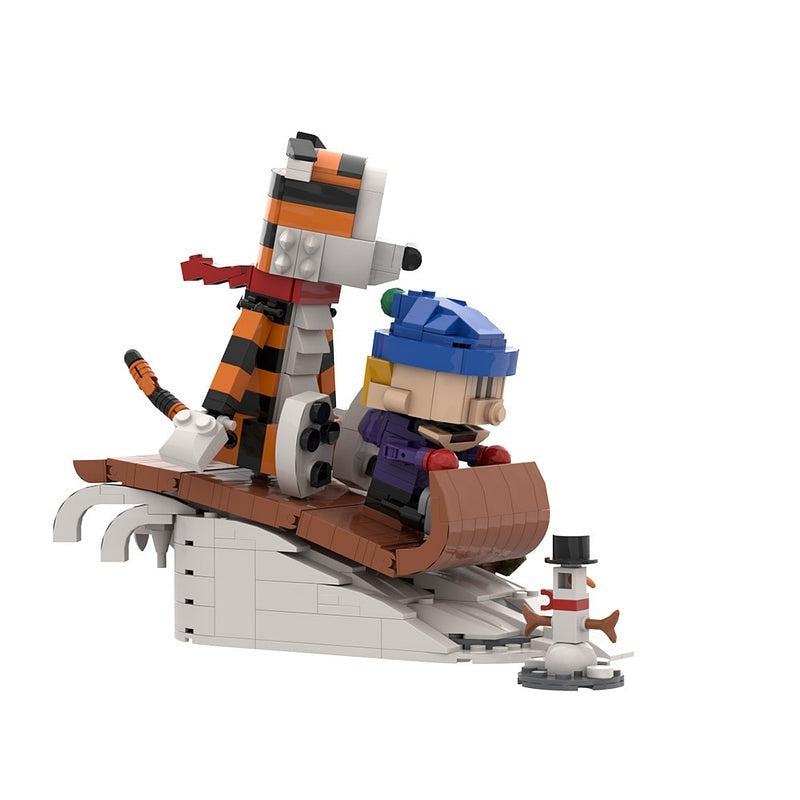 Boy And Tiger Winter Sledding Adventure MOC Building Kit - 2