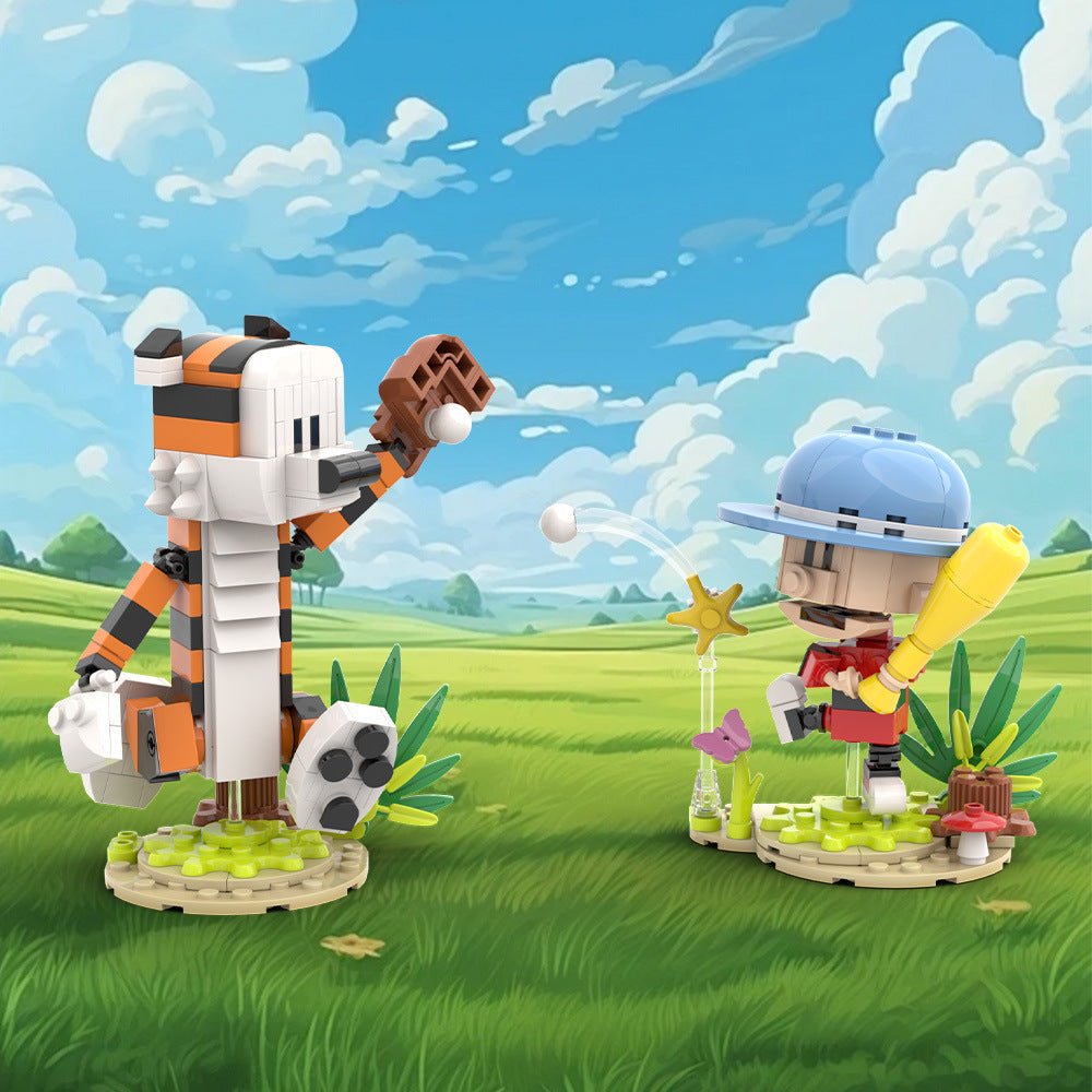 calvin and hobbes baseball scene building kit | lego compatible moc - 1