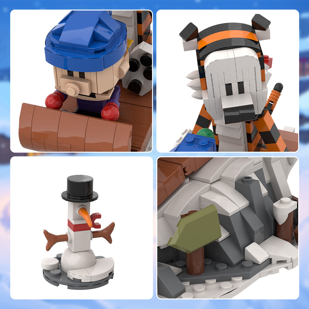 calvin and hobbes sledding building set | lego compatible - 7