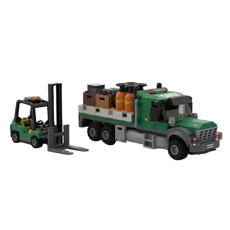 Cargo Flatbed Truck & Forklift Building Kit | LEGO-Compatible MOC - 1