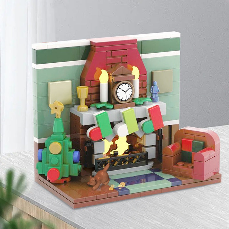 Christmas Fireplace MOC Building Kit | Holiday Display Scene - 2