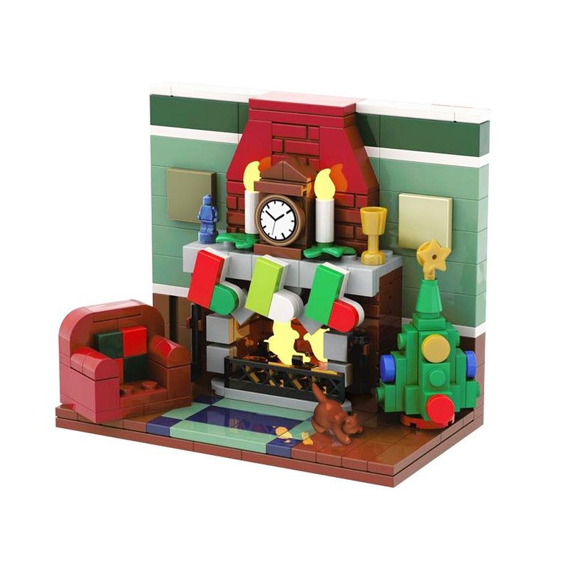 Christmas Fireplace MOC Building Kit | Holiday Display Scene - 3