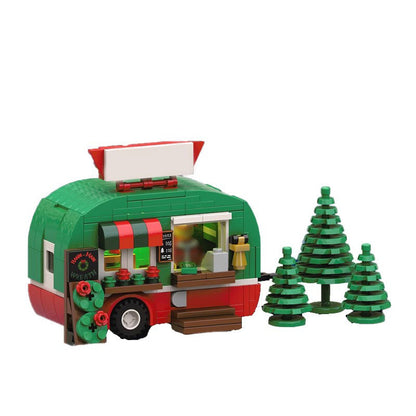 Christmas Tree Seller Caravan Shop Building Kit | Winter Village | LEGO-Compatible MOC - 3