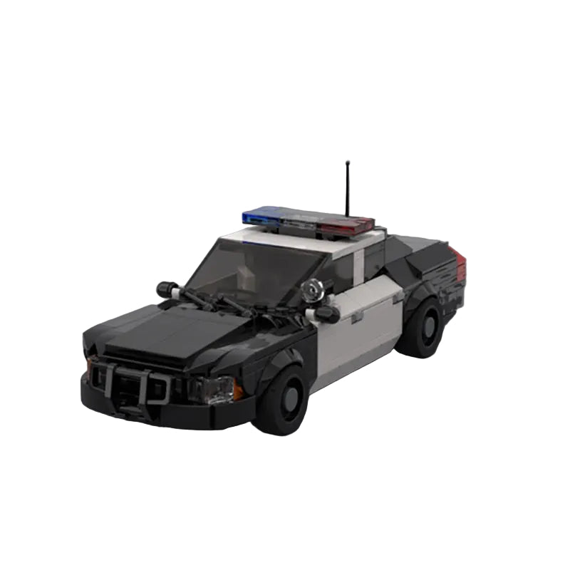 Classic Black & White 8-Wide Police Sedan MOC Building Kit - 1