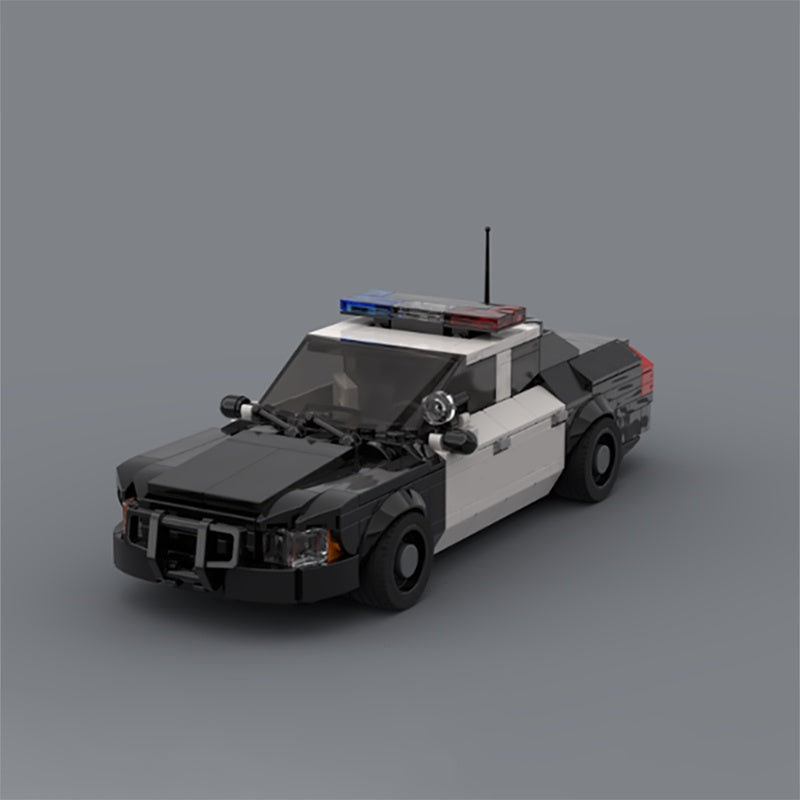 Classic Black & White 8-Wide Police Sedan MOC Building Kit - 2
