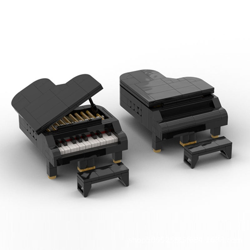 Classic Black Grand Piano Building Kit | Miniature Scale LEGO-Compatible MOC - 1