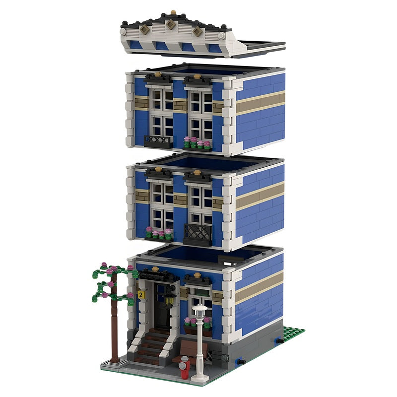 Classic Blue Modular Townhouse MOC Building Kit - 2