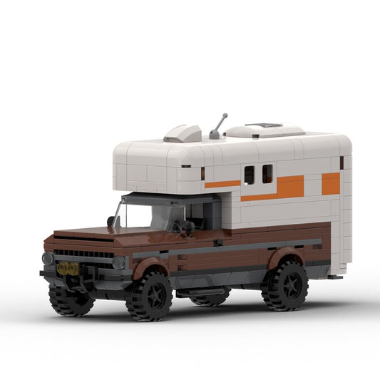 Classic Brown 8-Wide C10-Style Overcab Pickup Camper RV MOC Building Kit - 1