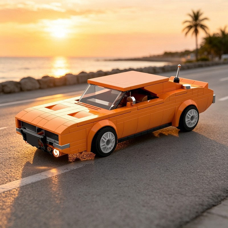 Classic Orange Muscle Car MOC Building Kit | Vintage Vehicle Model - 1
