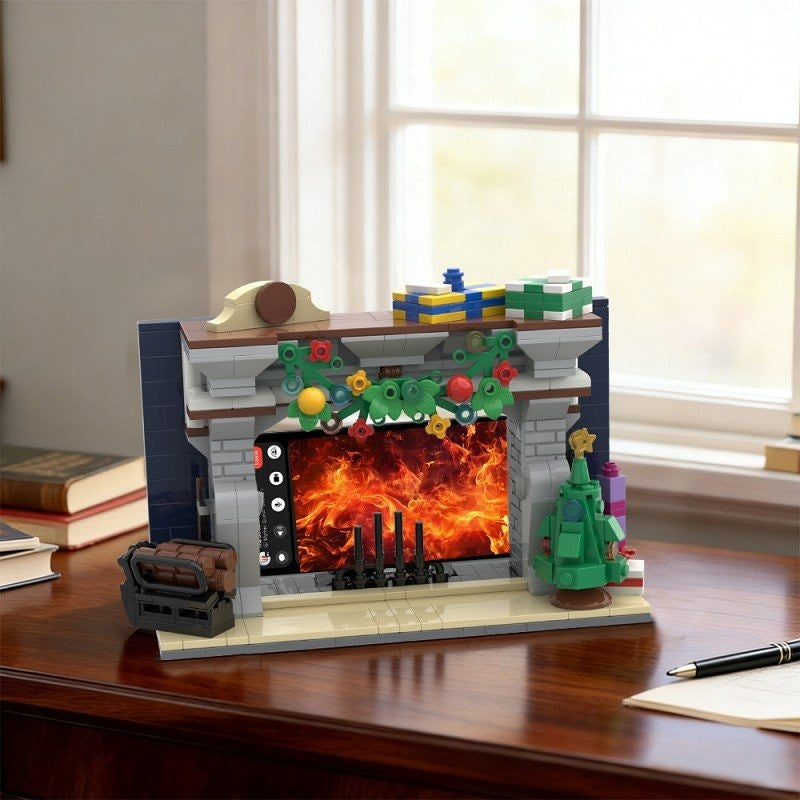 Cozy Fireplace Smartphone Holder MOC Building Kit | Home Display Decor - 5