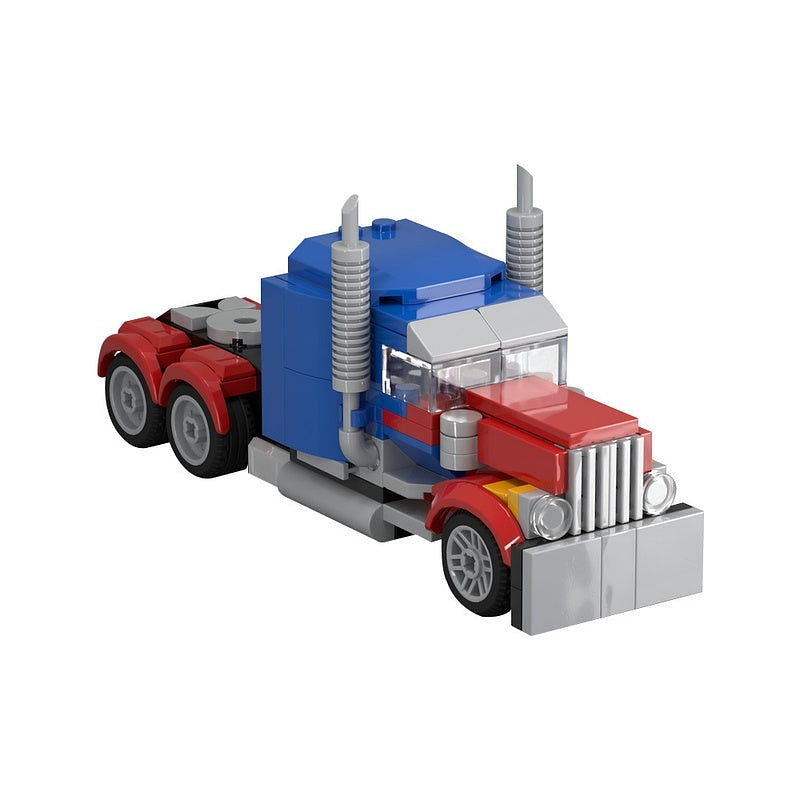 Custom Red And Blue Semi Truck MOC Building Kit | Cargo Vehicle - 1