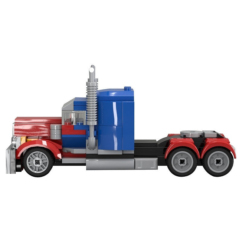 Custom Red And Blue Semi Truck MOC Building Kit | Cargo Vehicle - 4