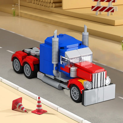 Custom Red And Blue Semi Truck MOC Building Kit | Cargo Vehicle - 5