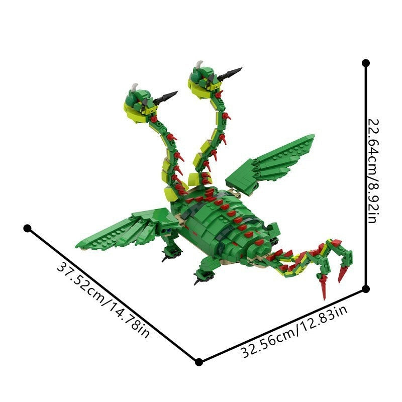 Double-Headed Dragon MOC Building Kit | Fantasy Creature Figure - 3
