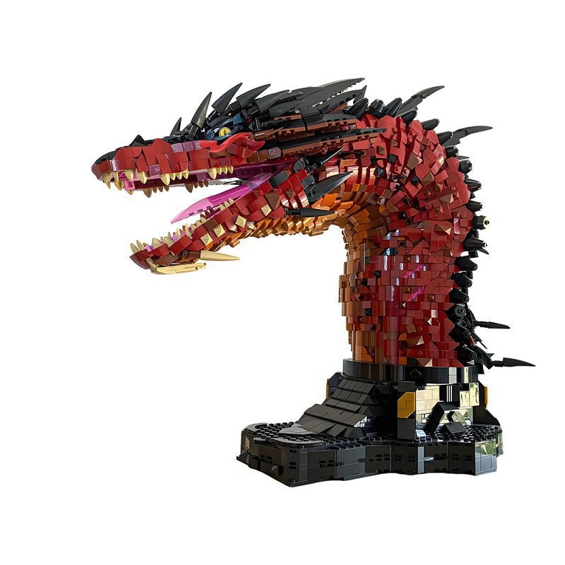 Fire Dragon Bust MOC Building Kit | Horned Fantasy Creature Display - 1