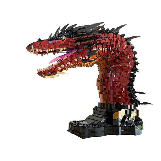 Fire Dragon Bust MOC Building Kit | Horned Fantasy Creature Display - 1