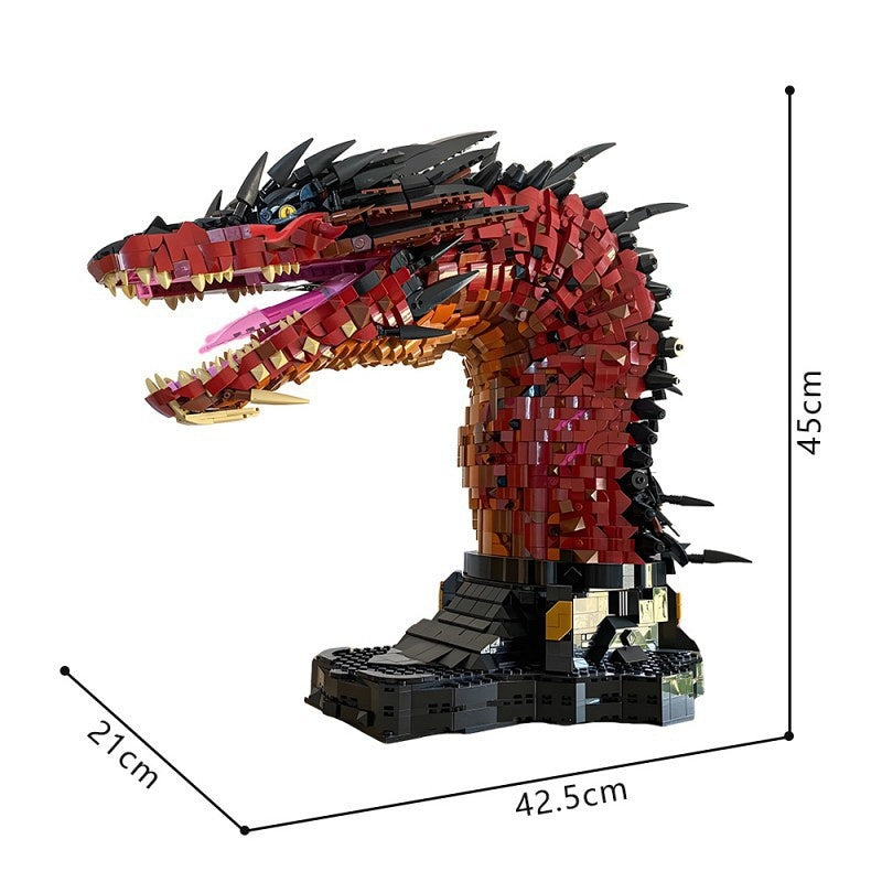 Fire Dragon Bust MOC Building Kit | Horned Fantasy Creature Display - 3