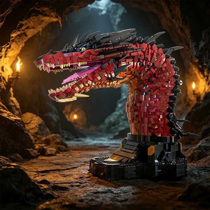 Fire Dragon Bust MOC Building Kit | Horned Fantasy Creature Display - 4