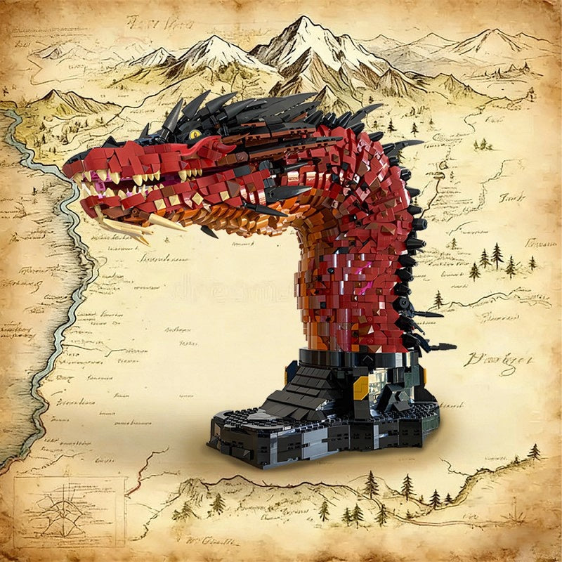 Fire Dragon Bust MOC Building Kit | Horned Fantasy Creature Display - 5